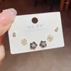 Boucles d'oreilles 6 pcs couleurs argentées ensembles de fleurs noires pour les femmes Crystal Crystal Coréen Bijoux Gift 2024