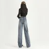 Jeans dritti femminili regolano elastici pantaloni in jeans vintage elastico pantaloni da streetwear in stile streetwear gamba sciolta pantaloni a gamba larga 240409