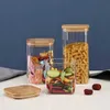 Storage Bottles Jars Square Mason jar with bamboo lid used for wholesale of spices glass containers jars covered cookie kitchen and lids H240425