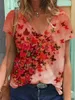 Kadın Tişörtleri Moda Stili İhracat Amazon Dış Ticaret Giyim V Boyun Top Vintage Kelebek Baskı Kısa Kollu T-Shirt