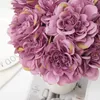 Fiori decorativi 5 pezzi di seta grigia rosa artificiale bouquet nuziale di peonia per vaso casa per matrimoni decorazioni fai -da -te falsi mestieri di ortensia