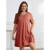 Storlek kvinnors fast färg Casual Loose Pocket Fat Girl Dress Women