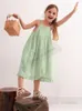 Girls Falbala Hem Cotton Dresses Dresses Kids Kids Dew Spalla Principessa vestiti estivi per bambini abiti da spiaggia Z7871