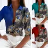 Dames blouses dames lente herfst shirt tops chic veerprint single breasted edelsteen verfraaid voor