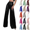 Women's Pants Women Sequin Flare High Waist Sparkle Glitter Wide Leg Loose Trousers Party Clubwear Champagne 2024