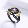 Anneaux de bande Vente de fleur de pierre violette naturelle Natural Zhi Tree Vine Black Gold Creative Ring pour les dames Bijoux de fête de mariage Gift H240425