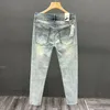 Pantaloni di alta qualità da uomo in stile coreano uomo solido lussuoso lussuoso elastico vintage primavera estate jeans magri maschi in denim blu pantaloni 240425