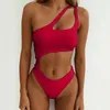 Swimwear Women Femmes One épaule découpe High Waited Bikini Set Crisscross 2 pièces Suivi de bain de maillot de bain