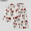 Masowe zestawy Mężczyzn Streetwear Flower Printing Lapel Blazer Pants 2pcs luźne męskie garnitury s5xl inderun 240409