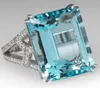 silver Color 925 Princess Sea Blue Topaz Diamond Ring Square Gemstone Bizuteria Anillo 925 Jewelry for Women Sapphire Ring box Y112814612