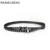 Rainie Sean Punk Rock Belts For Women Black Rivet Women Belt Streetwear Thin Long 190cm Ladies Pin Buckle Leather Belt 240419