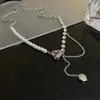 Anhänger Halsketten Französisch Retro Imitation Perle Nähen Liebe Anhänger Quasten Halskette Modetemperament Design süßes und schönes Anhänger Geschenk