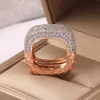 Band Rings New Luxury Rose Gold Filled For Women Inlay White Zircon Wedding Engagement Promise Love Two Tone Ring Jewelry H240425
