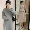 Maternity Dresses Korean Style Autumn and Winter New Pregnant Womens Sweater Dress Hooded Pullovers Side Split Maternity Hoodies Long Sweatshirts