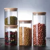 Livsmedelsbesparare Förvaringsbehållare Sealed Kitchen Grain Tea Storage Jar with Bamboo Lid Glass som används som lufttät behållare för krydda och krydda H240425 01