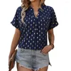 Women's Blouses Soft Rettery Women Top Shirt Stijlvolle V-hals Tuniek Ademende zomertoppen met Rhombus-patroon voor een