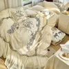 Bedding Sets Vintage Rose Flower Butterfly Lace Ruffles Princess Set 100S Egyptian Cotton Quilt/Duvet Cover Bed Sheet Pillowcases