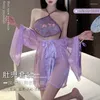 ブラジャーセット紫色のクラシックハンフーローブセクシーなランジェリー中国の伝統衣装誘惑パジャマの刺繍レトロタッセル3ピースセット