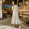 Zwangerschapsjurken zomer zwangere vrouw mode daisy print chiffon jurk korte mouw vierkante kraag zwangerschap geplooide jurk zwangerschap maxi jurk