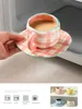 Tumblers Dranaggio a mano in ceramica floreale Cup Office con cucchiaio a piatto Breatà succo di latte manico da tè set di bevande da regalo H240425