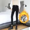 Jeans féminins hiver coréen chic haute taille les femmes correspondent toutes aux pantalons de crayon demor épais feme