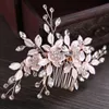 Wedding Hair Jewelry Trendy Silver Color Rose Gold Flower Hair Comb Bridal Hair Accessories Wedding Tiara Hair ornaments Bride Hair Jewelry Handmade d240425