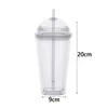 Tumbler 20oz Milch Tumbler mit Kuppeldeckel Doppelwand Plastik -Getränkebecher mit Stroh wiederverwendbarer klarer Wasserflasche Transparent Obstbecher H240425