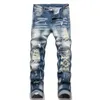 Uomini y2k jeans in jeans trattolali strati di lettere magro pantaloni in vita elastica per uomo buca slim fit streetwear maschi