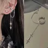 Charm Shiny Gümüş Renk Kristal Çapraz Yıldız Püskül Kip Kadınlar İçin Modeli Rhinestone Uzun Sahte Kıkırdak Piercing Ear Cuff Takı
