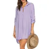 Deep V Neck Fashion Beach Sun Protection Cover Up Maillot de bain Robe de chemise en mousseline