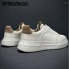 Casual Shoes Full Grain Leather Sport Thick Athletic Creepers Flats Lightweight Trainers Lace Up Men High Sole Round Toe Skate Sneakers