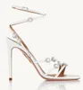 Elegant Aquazzura Starry Night Women Sandals Shoes White Gold Party Wedding Pumps Flower Crystal Embellment Lady High Heels EU35-43 med låda