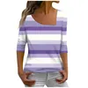 Women's T Shirts Top Fashion Summer Diagonal Collar Short Sleeved Casual Pullover Patchwork Color Stripe Printed Clothing Y2k