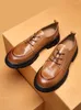 Sapatos casuais Tamanho dos EUA Soled grosso redonda redonda de dedos masculinos de couro genuíno de camada artesanal de couro maduro vestido formal oxfords
