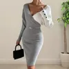 Casual Kleider Strickkleid Stoffkleid Pailletten Langarm Pailletten gegen Nacken Midi mit hoher Taillenkettendekoration dick für den Herbst