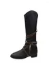 Boots Med Heel Female Shoes Boots-Women Ladies Autumn Pointy Rubber 2024 Over-the-Knee Lace-Up Pointed Toe Cross-tied PU Riding