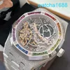 Pulro de movimento AP Relógio da Royal Oak Series 15466bc Hollow White Gold Grost Gold Gold Original Incluste Rainbow Diamond Unisisex Casual Business Sports Mechanical Watch