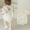 One-pièces 2pcs coréen Ruffle Ruffle Baby Baby Baber With Hat Set Infant Vintage Floral Long Manche à manches