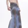 Jeans masculins Fewq High Street Tie-Dyed Looes Zipper Bell-Bottoms Vintage Pantal