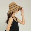 Hat de plage Femme Summer Panama Sacs de paille d'été Paille d'été ou bucquage en osier chapeau de soleil Soleil Stripe Sun Visor 240507