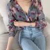 Womens Fashion Floral Print V-Neck Long Sleeve Chiffon Shirt Blus Office Button Luxury Shirt Vintage Tops Tunics M-2XL 240424