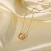 Novo colar de pingente de pingente de anel de corrente de ouro de 18k para o presente de casamento de festas femininas, aço inoxidável em forma de pérola em forma de pérola redonda de pérolas