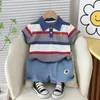 Clothing Sets 1 2 3 4 5 Years Summer Boys Clothes Set Striped Bear Lapel T-shirt Shorts 2Pc Suit For Kids Casual Outfit Child Fashion