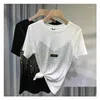 Womens T-Shirt T-Shirts 4xl Plus Size Chic Sommer Diamond Short Sleeve Hemd für Frauen lässig Solid Farbe O Hals Ladies Streetwear Tee OTCB8