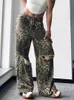 Fashion Leopard Print Ripped Hole Baggy Jeans pour le printemps d'été Pantalon Streetwear Denim Straitement 240416