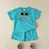 Conjuntos de roupas 2024 Summer meninos de moda de moda letra bordada camisetas+shorts 2pcs Casul Infant Sets