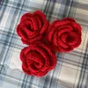 Decorative Flowers 1Pc Hand Knitting Rose Flower Head Leaf Yarn Wool Ornament Fake DIY Mother's Day Gift Clothes