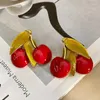 Stud -oorbellen Huanzhi Big Red Cherry For Women Girls Leaf Plant Retro Drop Oil Email French Sweet overdreven metalen sieraden