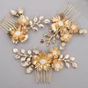 Headpieces Bride Handmade Gold Rhinestones Side Hair Comb Prom Party Headpiece Flower Women Bridal Accessories Wedding Head Jewelry