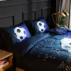 مجموعات الأولاد الفراش مجموعة كرة القدم المفردة ثنائية السرير مجموعات 3D أسود لحاف كوين كينج حجم وسادة الطفل سرير الصيف المعزي.